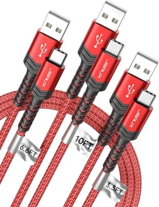 JSAUX USB-C Cable 3.1A Fast Charging, 3-Pack 3.3ft+6.6ft+10ft, Red - Picture 1 of 9