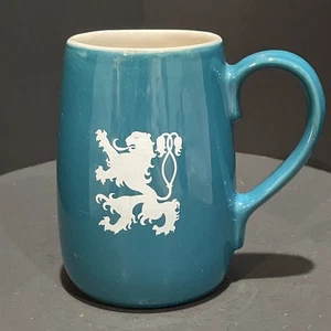 Coors Pottery Company Beer Mug White Lion Dark Peacock Blue 1950s Glaze Skip - Picture 1 of 9