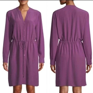 EILEEN FISHER Long-sleeve Crepe Drawstring Shirt Dress Tencel Purple Size PSmall - Picture 1 of 18
