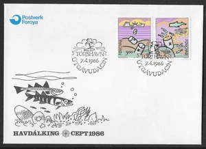 FAROE 1986 EUROPA MARINE LIFE FISH POLLUTION SHIPS NATURE PROTECTION FDC - Picture 1 of 1