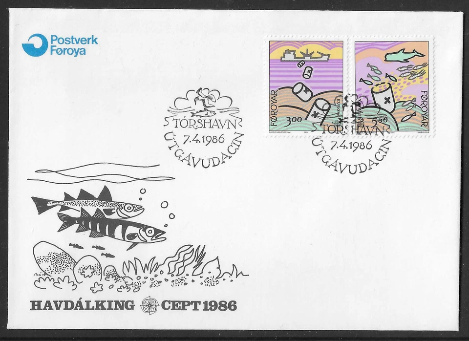 FAROE 1986 EUROPA MARINE LIFE FISH POLLUTION SHIPS NATURE PROTECTION FDC - Image 1 of 1