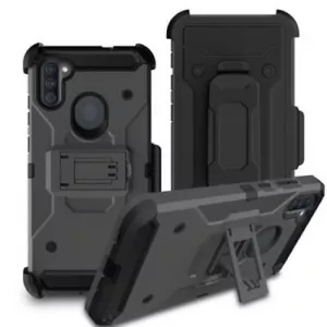 Custodia rigida ibrida armatura grigia nera fondina clip cintura per Samsung Galaxy A11 - Foto 1 di 6