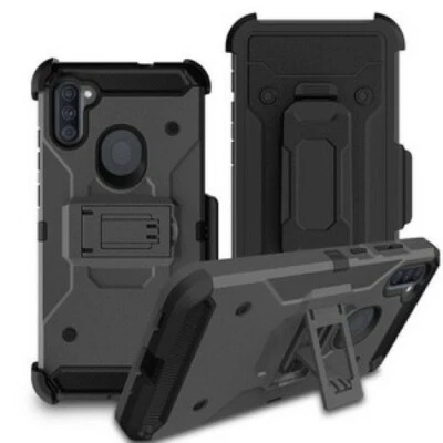 For Samsung Galaxy A11 Hard Hybrid Armor GRAY Black Holster Belt Clip Case Cover - Image 1 of 4