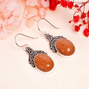Golden Sunstone Gemstone 925 Sterling Silver Jewelry Earring, Beautiful Earring - Picture 1 of 4