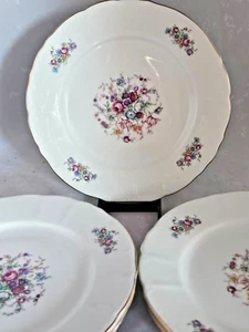 Fine Bohemian China Czechoslovakia BOUQUET 8 Bread PLATES 7" Gold Rim MINT - Picture 1 of 5