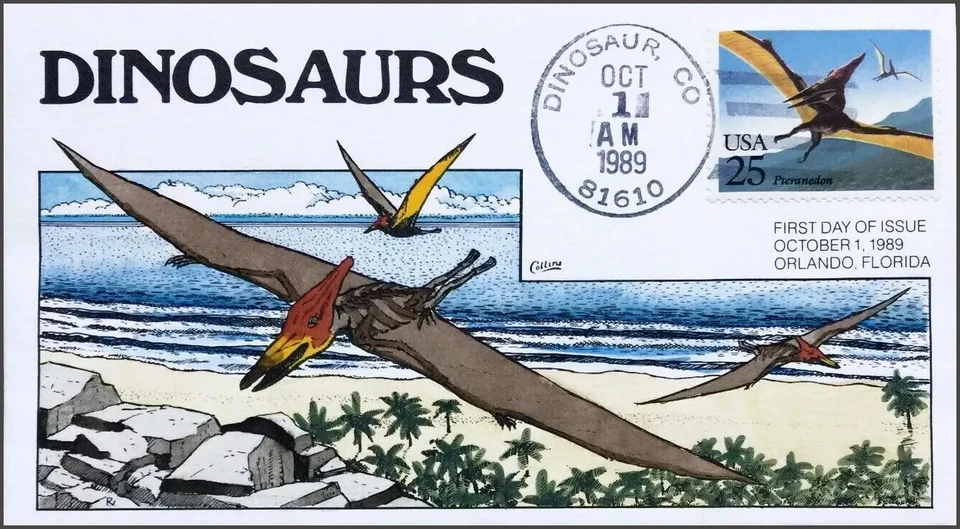 Dinosaurs Pteranodon 25c Stamp FDC Handpainted Collins#L1603 Sc#2423 - Image 1 of 1