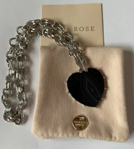 Lola Rose Black   Agate Heart T-Bar Necklace In Pouch With Sentiments Card New  - Picture 1 of 6