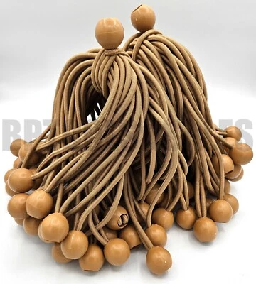 CAL/AJ/ATE 100pcs 9" Beige Ball Bungee Bungie Cord Super Duty Canopy Tarp Tie Downs Straps