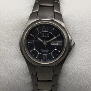Citizen Eco-Drive Watch Women 26mm Silver Tone E001-K18451 Day Date 100M 5.75" - Picture 1 of 13