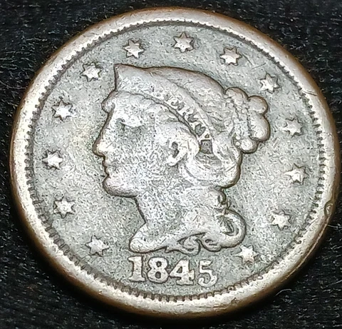 1845 Braided Hair Large 1 One Cent/Penny Cover
