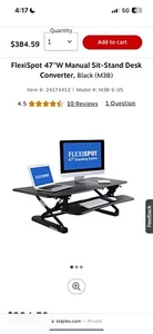 FlexiSpot 47"W Manual Sit-Stand Desk Converter, Black - Picture 1 of 4