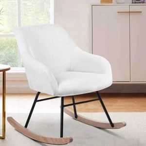Sedia Dondolo Poltrona Relax Tessuto Imbottito Stile Moderno 60x78x78cm, Bianco - Foto 1 di 5