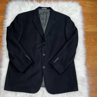 Oscar De La Renta Vintage Men Cashmere Wool Blazer 48R Black 2 Button Ventless - Image 1 of 4