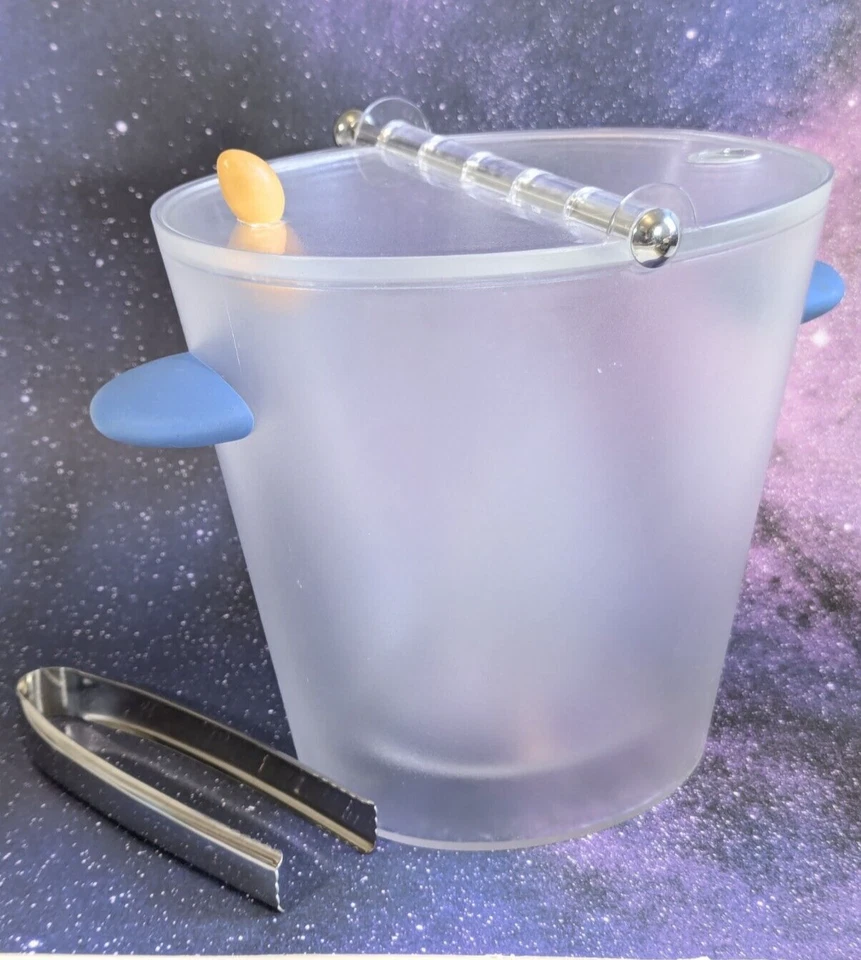 Cubo de hielo acrílico esmerilado Michael Graves pinzas originales asas azules tapa bisagra Foto 1 de 4