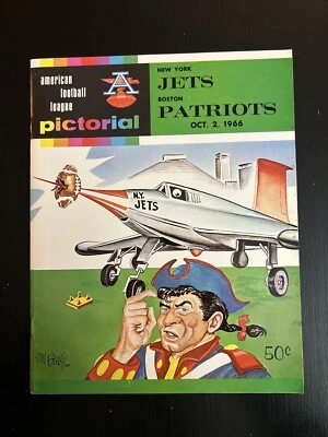 Nice Boston Patriots AFL Football Program NY Jets Phil Bissell 10/2/66 Tie! - Image 1 of 4