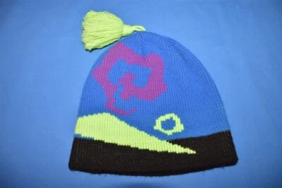 DE COLECCIÓN AÑOS 90 AZUL ABSTRACTO NEÓN BORLA ACRÍLICO INVIERNO TEJIDO ESQUÍ SOMBRERO Foto 1 de 3