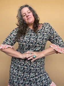 90s Dark Floral Dress L Zoe California Ruffle Hem - Picture 1 of 9