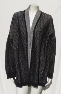 EILEEN FISHER US XL schwarz weiß Bio Baumwolle vorne offen Long Cardigan Pullover - Bild 1 von 6