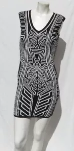 JEALOUS TOMATO US M schwarz weiß Tribal Print Rayon Pullover Strick Bodycon Kleid - Bild 1 von 6