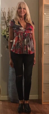 NWT Sky Clothing Brand Shirt Top Burnt Red Orange  Silver Belted Silk Layered M - Image 1 of 4