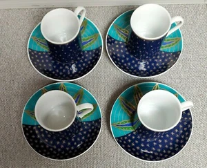 4 Vintage Ceramic Demi-Tasse Cups and Saucers by Habitat in Soleil Pattern - Picture 1 of 8