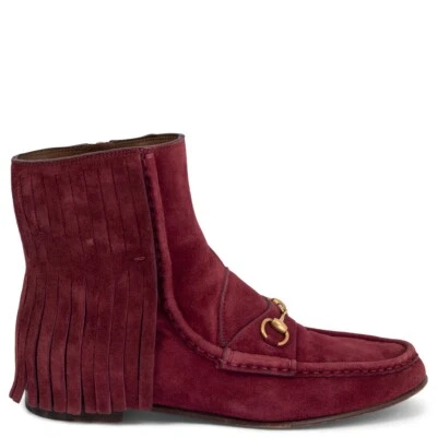 67081 Auténtico GUCCI Borgoña Gamuza 2014 FRINGED HORSEBIT MOCASÍN Botas Zapatos 37.5 Foto 1 de 4