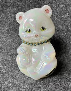 Fenton Opaleszenzperle handbemalt Teddybär aquablau Strasshalsband - Bild 1 von 24