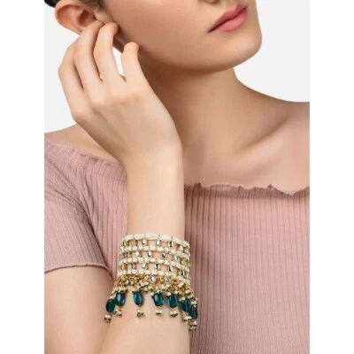 Traditional Indian Gold Plated Kundan Bracelet Wedding Bollywood Pearl Jewelry - Image 1 of 4