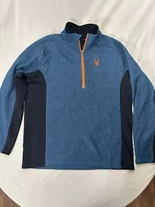 Spyder Mens XL Sweater Jacket Blue / Black Long Sleeve 1/2 Zip Knit Pullover - Picture 1 of 5