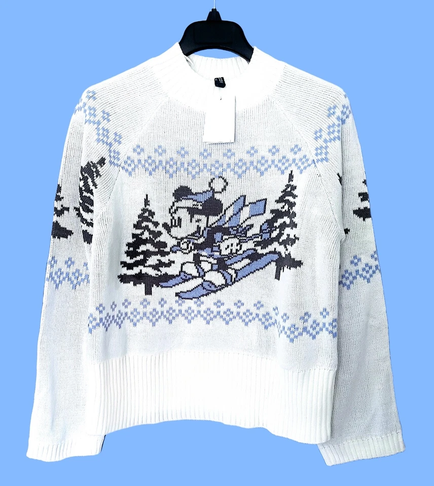 Новый с Ярлыками H & M Jacquard трикотажа Микки Маус лыж свитер синий/белый размер XXS, XS, S, M, L, XL - Изображение 1 из 1