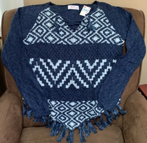 JUSTICE SWEATER SZ 20 BLUE CHEVRON LACE UP NECK SUPER CUTE!! - Picture 1 of 2