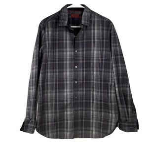 Alfani Medium Slim Fit Dress Shirt Black Gray Plaid - Picture 1 of 5