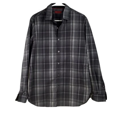 Camisa social masculina Alfani slim fit média preta cinza xadrez - Imagem 1 de 4