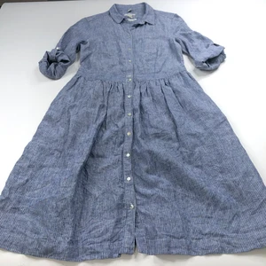 Malvin Medium 100 % Leinen geknöpfter Kragen unterhalb des Knies Kleid blau PLS LESEN repariert - Bild 1 von 13