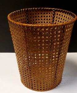 Vintage Natural Rattan Circle Weave Waste Or Storage Basket 10” MCM - Picture 1 of 5
