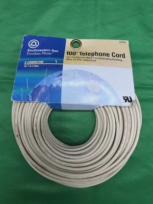 Телефонный шнур 100 футов Southwestern Bell Freedom. Новый I. Упаковка - Изображение 1 из 3