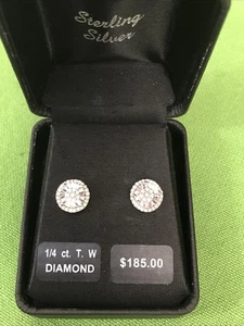 Sterling Silver 1/4 Ct. TW Diamond Earrings 925 Studs Genuine Diamonds - Picture 1 of 12