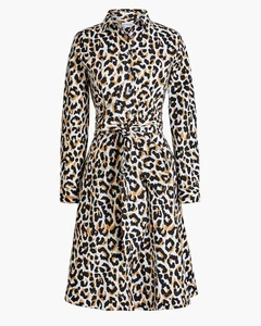 J. CREW Leopard tie-waist shirtdress in cotton poplin Dress 0 - Picture 1 of 6