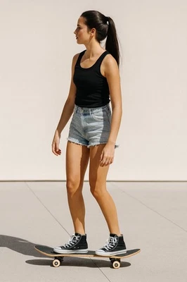 LOVE, FIRE womens faded denim jean shorts with silver studs, Size 5 - Image 1 of 4