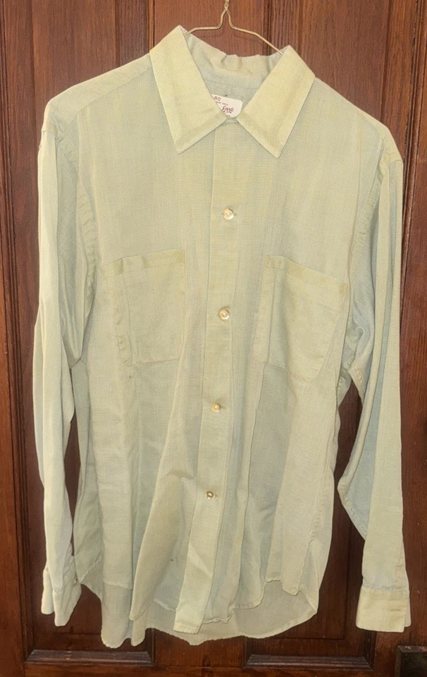 Enduro By Enro Años 50 Piel de Tiburón Verde Puntada Dorada Hombre’s Abotonada M Cuello Lazo Foto 1 de 4