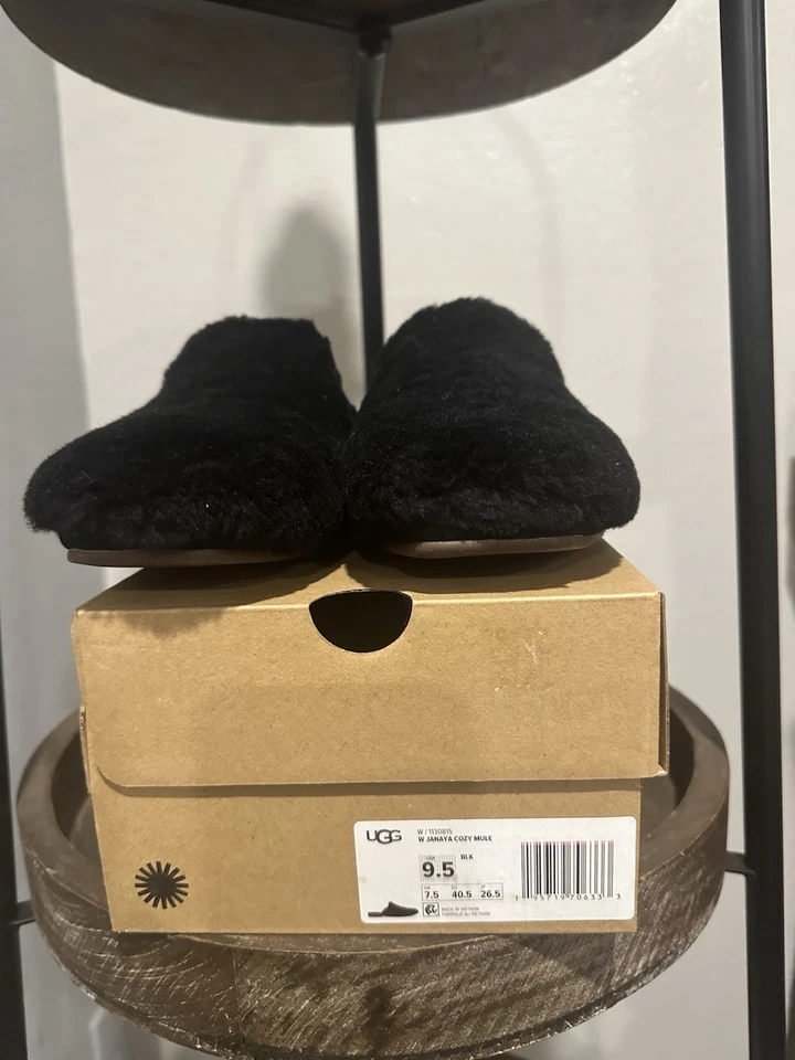 UGG Janaya Cozy Mule Size 9.5 Women's Black Suede Sheepskin Slip On Shoes NEW - Image 1 of 4