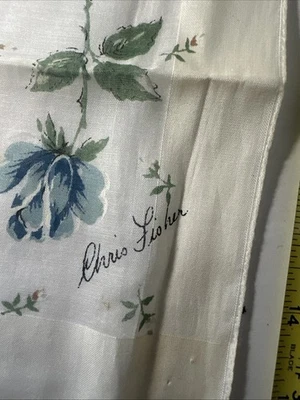 复古 CHRIS FISHER 手帕 ~ 美丽的花朵图案 ~ Hankie — 第 1/4 张图片