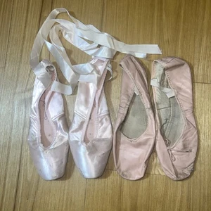 LOT OF 2 PAIR Pink Ballerina Slippers Vtg USED/Abused Ballet Prop She Shed Decor - Picture 1 of 15
