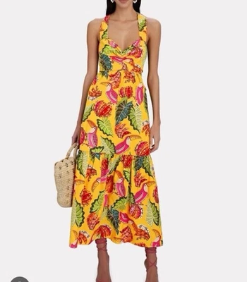Farm Rio Dress Size Large Yellow Beaks & Bananas Tropical Printed Maxi Tie Back - Image 1 of 4