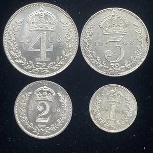 1908 Edward VII silver Maundy set coins. - silver coins, Maundy set - Picture 1 of 5