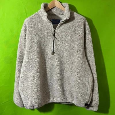 Large Oversize Pendleton Sherpa Fleece Quarter Zip Pullover Sweater Tan Heather - Image 1 of 4