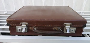 Small brown leather vintage suitcase 1950s With Cheney locks Film/Prop/Display - Picture 1 of 12