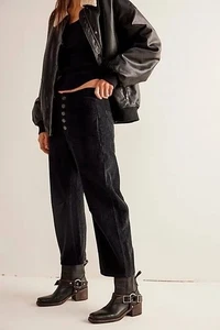 We The Free Osaka Mid Rise Barrel Corduroy Pants Black Button Fly Relaxed Sz 32 - Picture 1 of 17