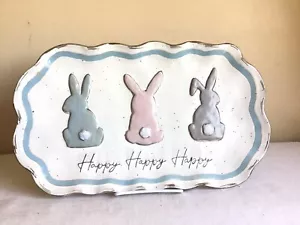 Mudpie Easter Hoppy Bunny Rabbit Scalloped Edge Stoneware Serving Platter - Picture 1 of 5