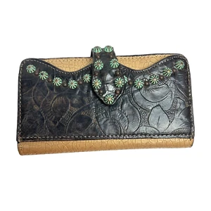 Portafoglio Double J Saddlery Western Vintage Rosa Marrone Pelle Mag Chiusura a Scatto* - Foto 1 di 22